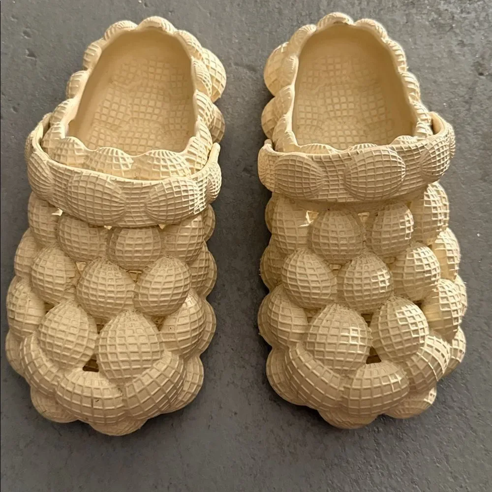 Cream Textured Slip-On Shoes